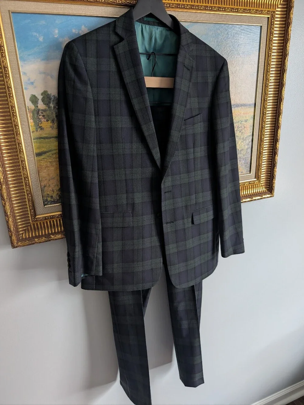 NWOT Charles Tyrwhitt Full Navy and Dark Green Super 100s Plaid Suit